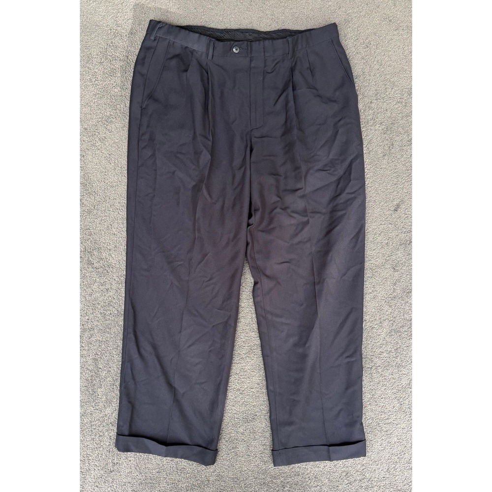 Haggar Mens Navy Blue Pleated Front Cuffed Dress Pants 38x29